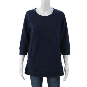 Tribal Womens Tunic Sweatshirt Dark Blue Geometric 3/4 Sleeve Petite Size XS